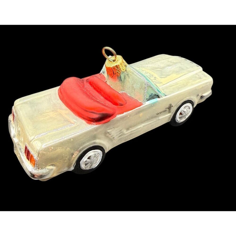Kurt Adler 1964 1/2 Ford Mustang Cream/Red Polonaise Glass Christmas Ornament